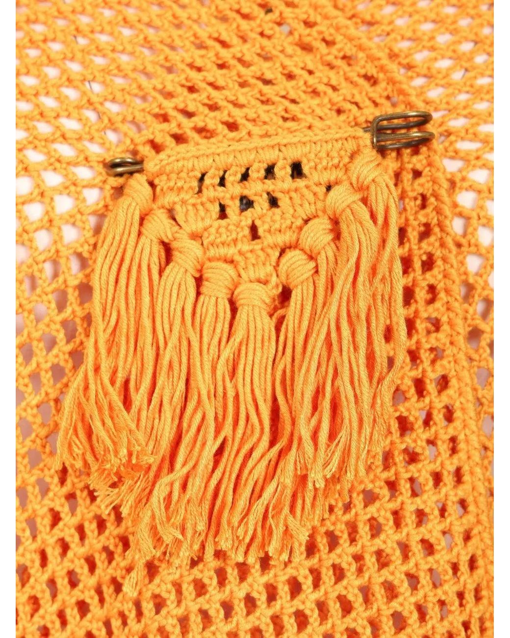 Chiara Is Orange Fringe-Trimmed Open-Knit Scarf