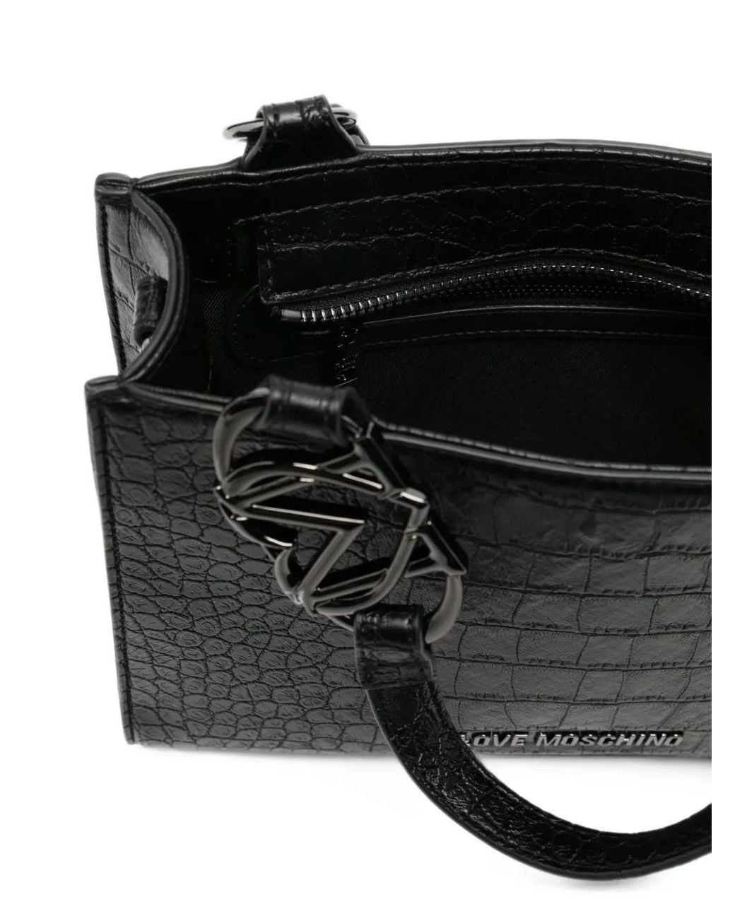 Love Moschino Black Croc-Effect Logo-Plaque Tote Bag