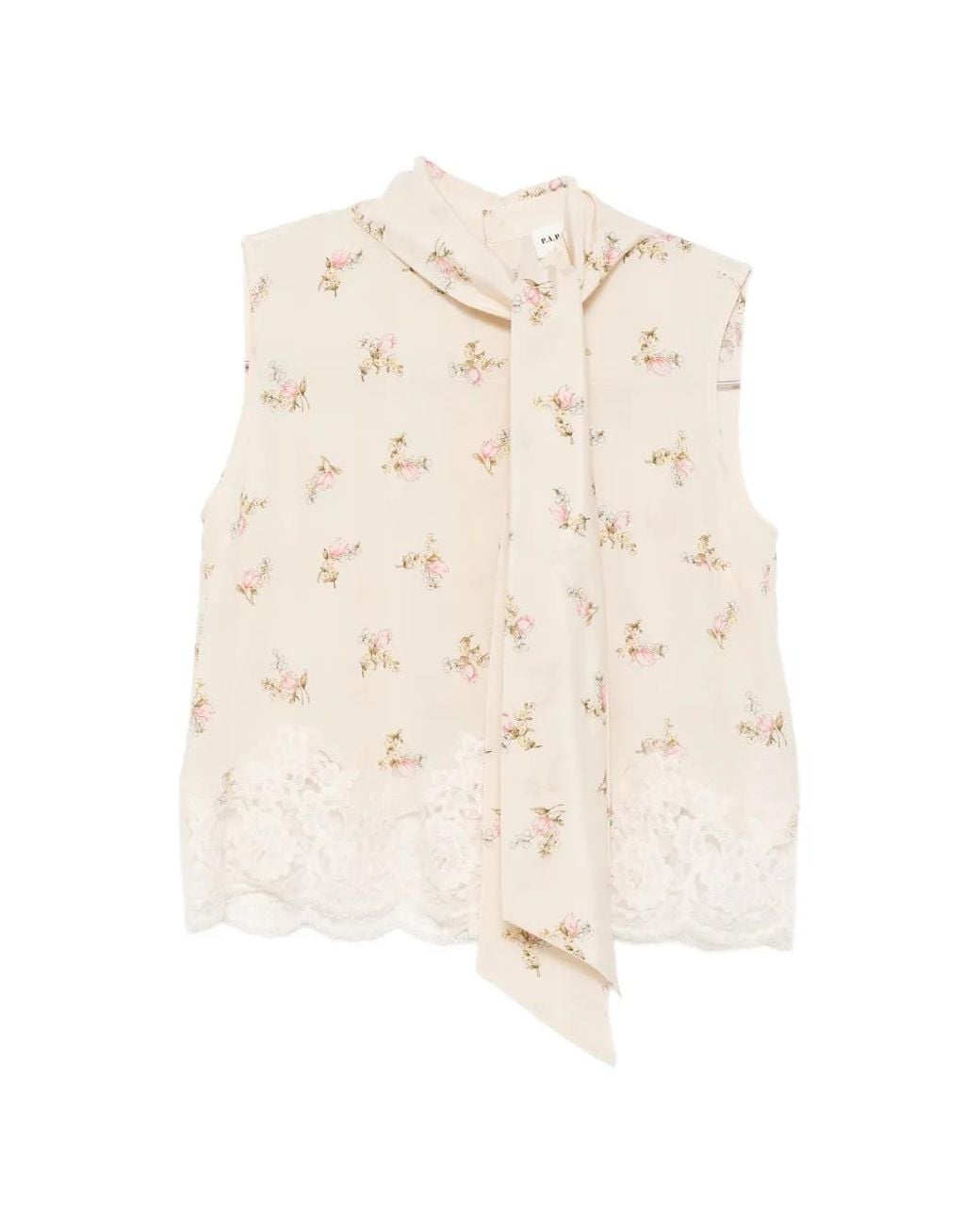 P.A.R.O.S.H. White Floral-Print Lace-Trim Blouse