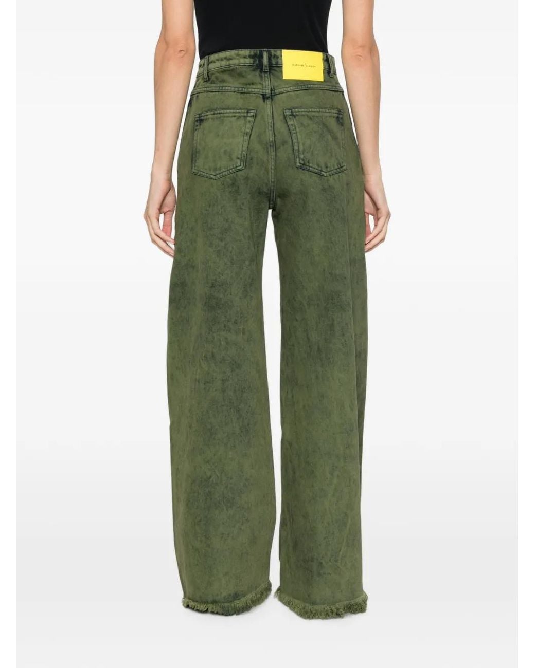 Marques'Almeida Green Khaki-Wash Frayed Jeans