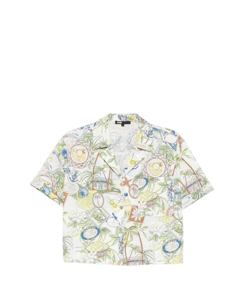 Maje White Patterned Cropped Shirt
