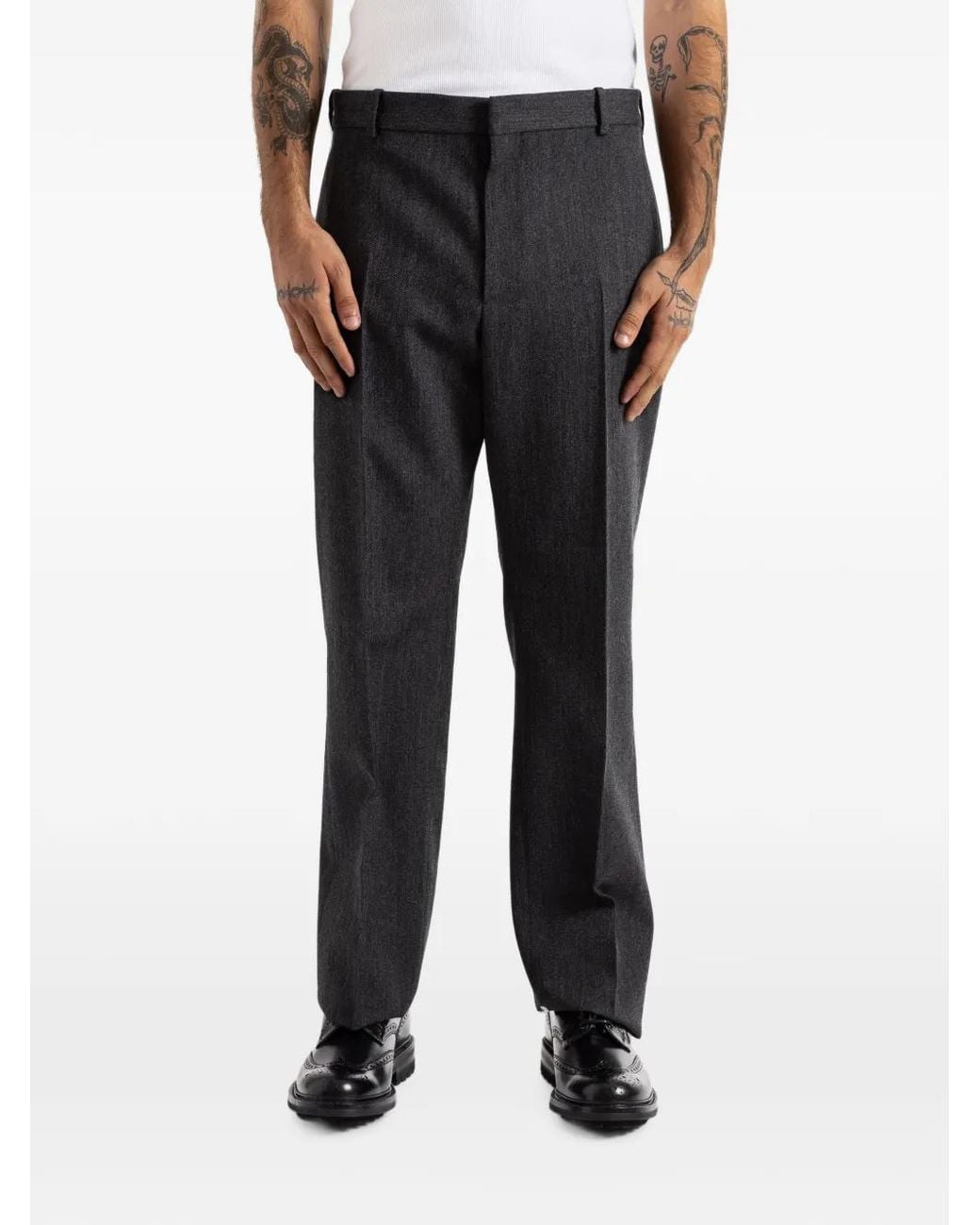 Balenciaga Black Pressed-Crease Tailored Trousers for men