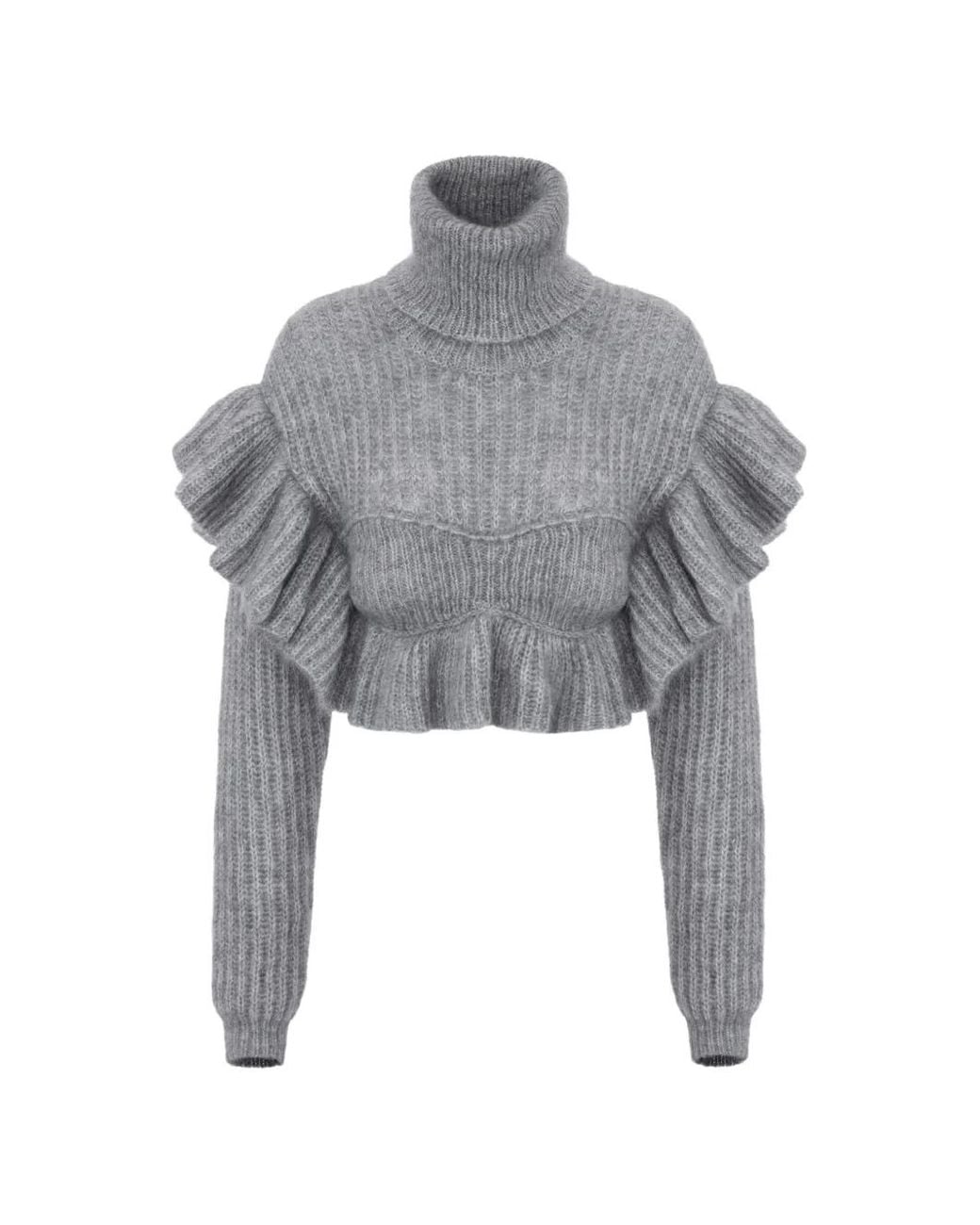 Elisabetta Franchi Gray Wool Blend Turtle-Neck Sweater