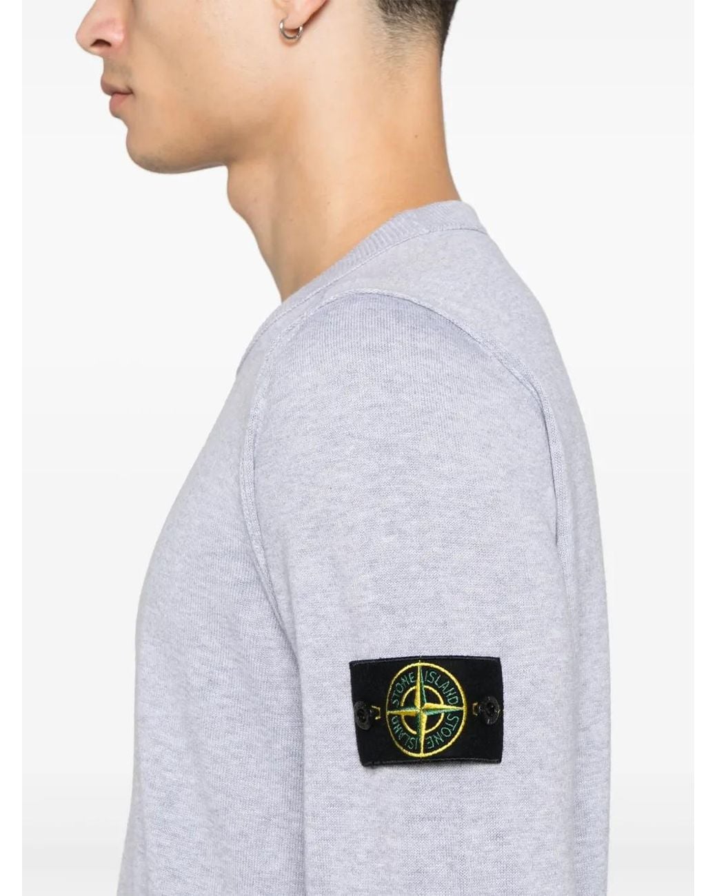 Stone Island Crew Neck Knit Sweatshirt With Logo Patch in White für Herren