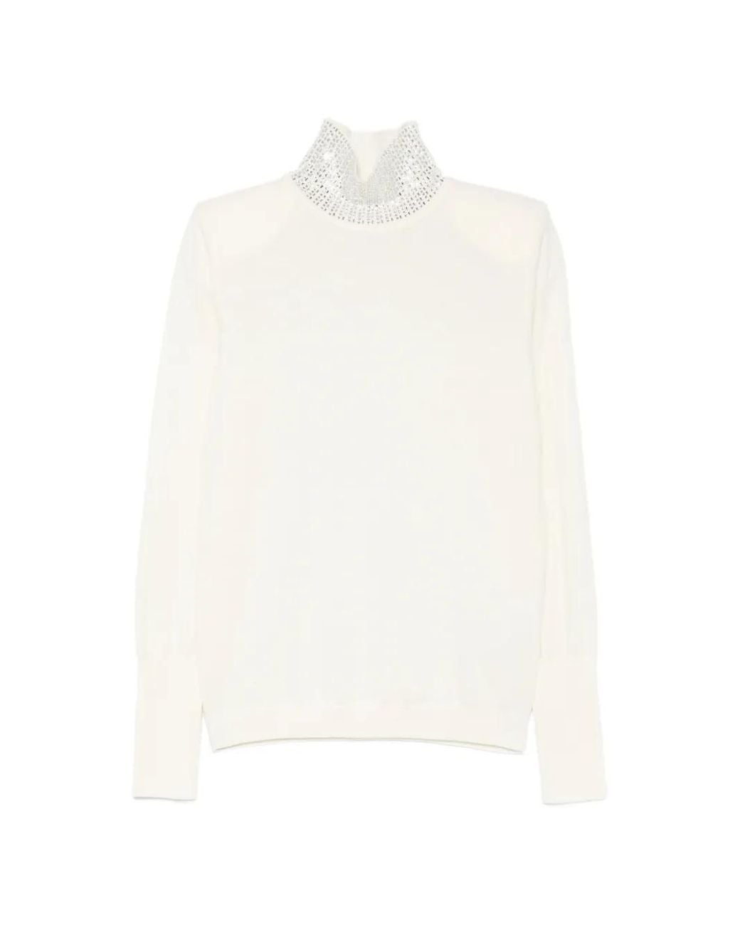 Circus Hotel White Crystal-Embellished Padded-Shoulder Sweater