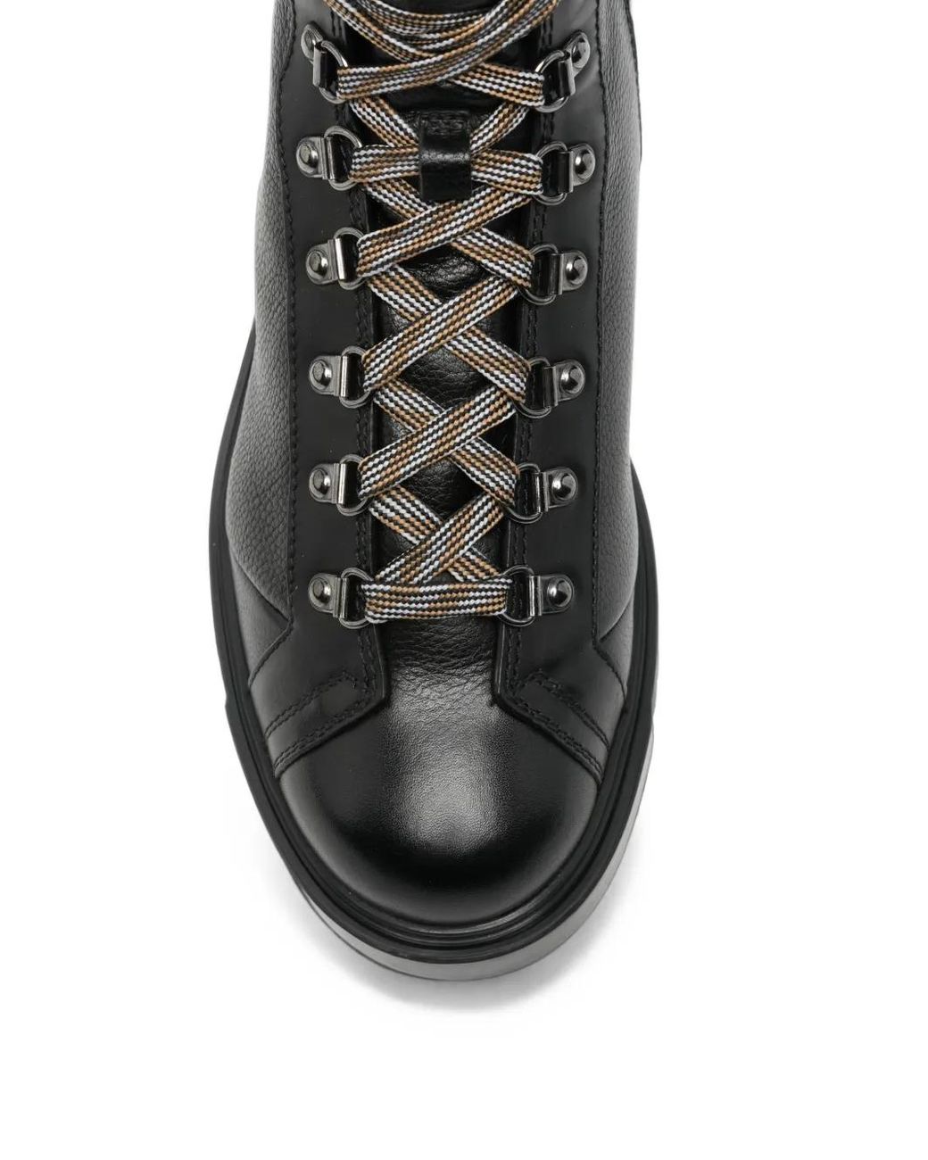 Santoni Black Fur-Trim Lace-Up Boots for men