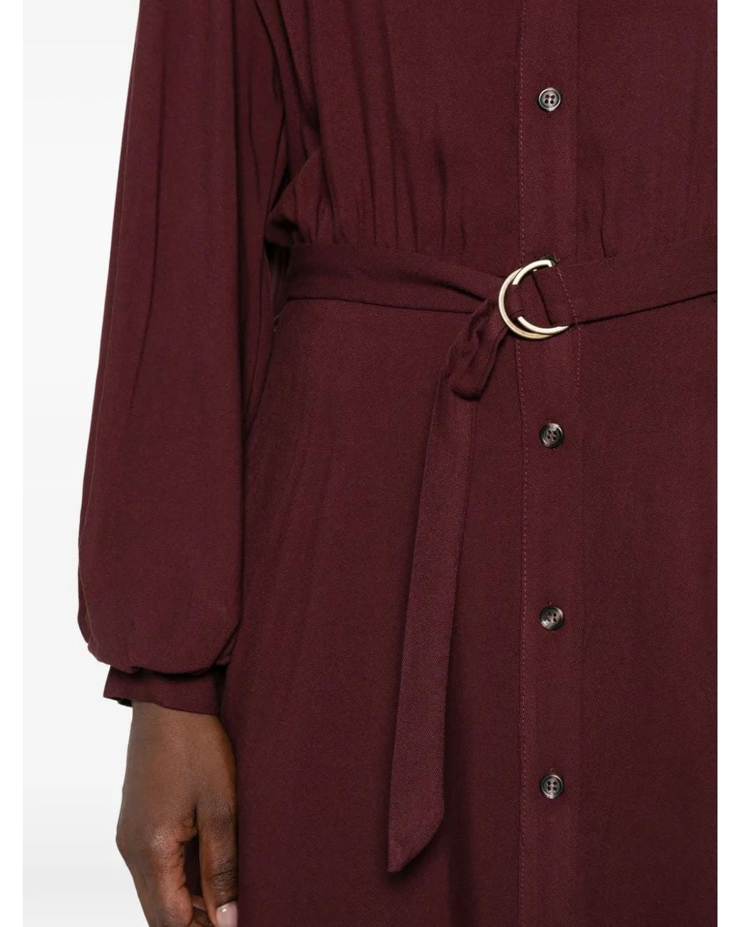 Please Red Belted Button-Down Midi Dress