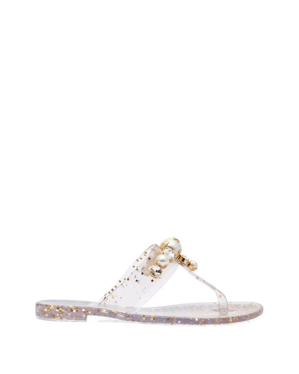 Casadei White Jelly Pearl-Detail Flip-Flops