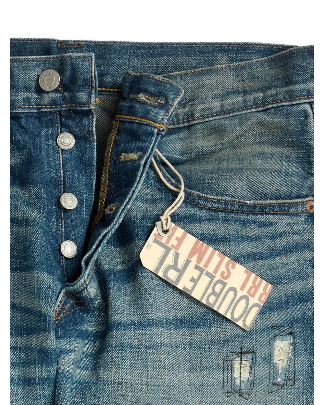 RRL Blue Ridgway Rrl Slim Fit Distressed Jeans for men