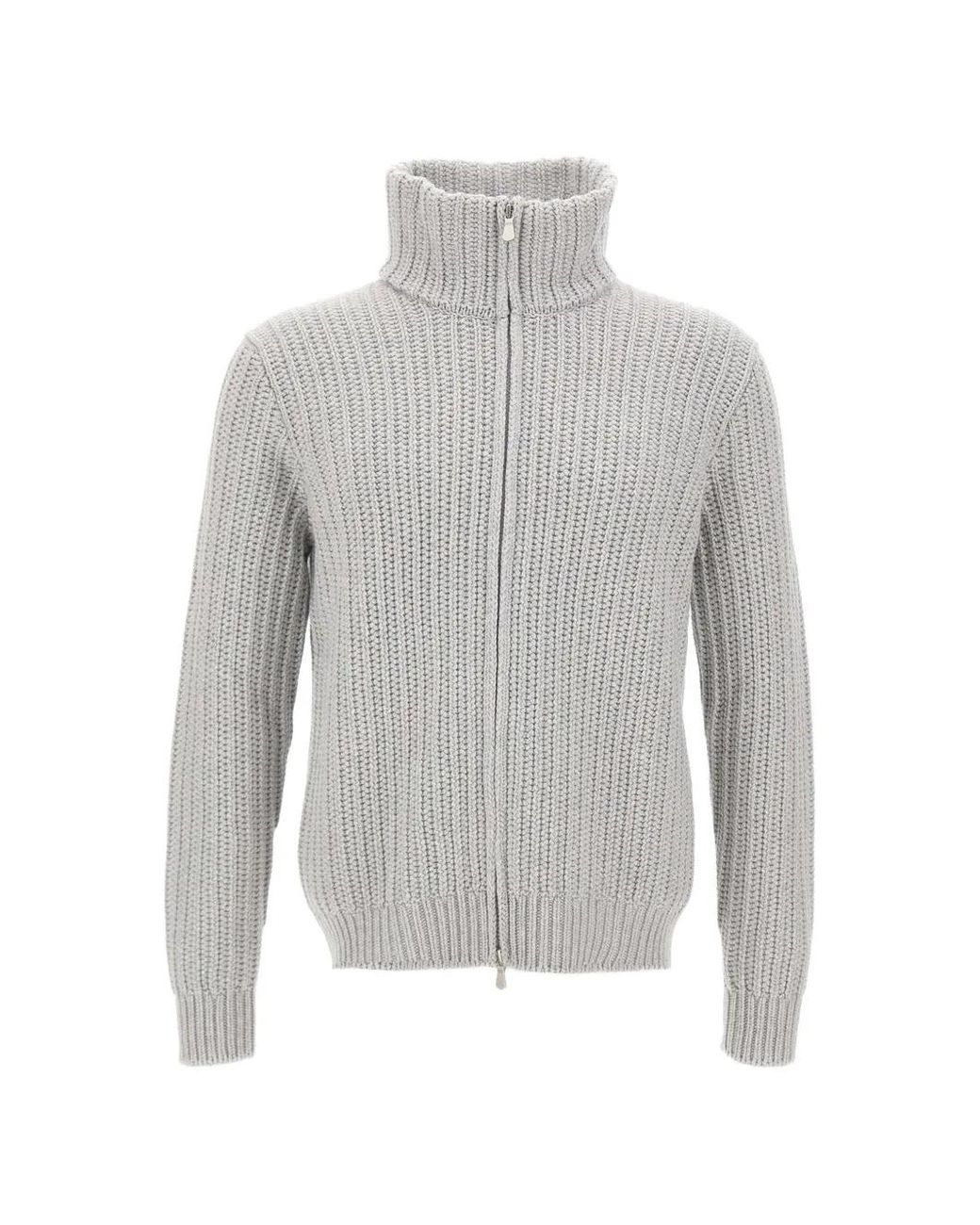Gran Sasso Gray Ribbed-Knit Zip-Up Cardigan for men