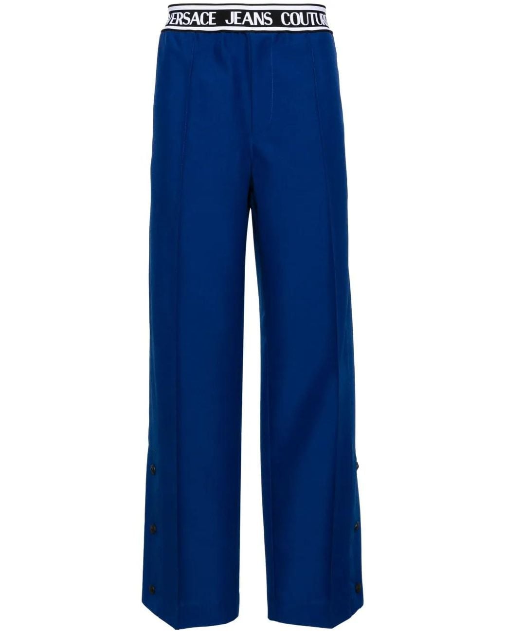 Versace Jeans Couture Blue Logo-Waistband Wide-Leg Trousers for men