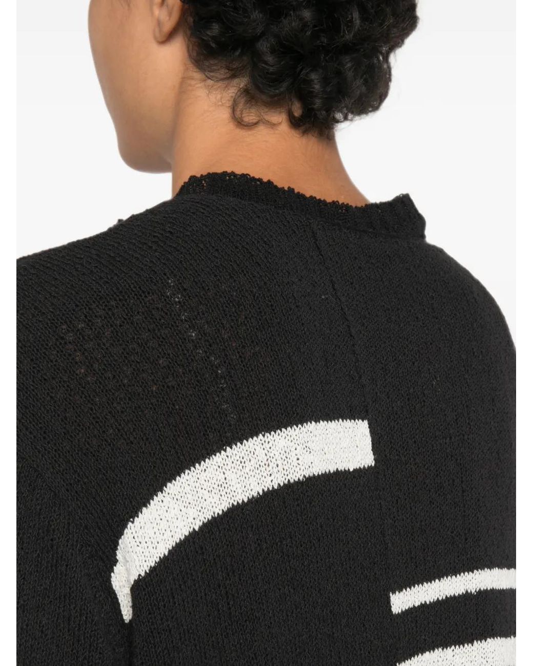 Yohji Yamamoto Black Intarsia-Knit Distressed-Effect Sweater