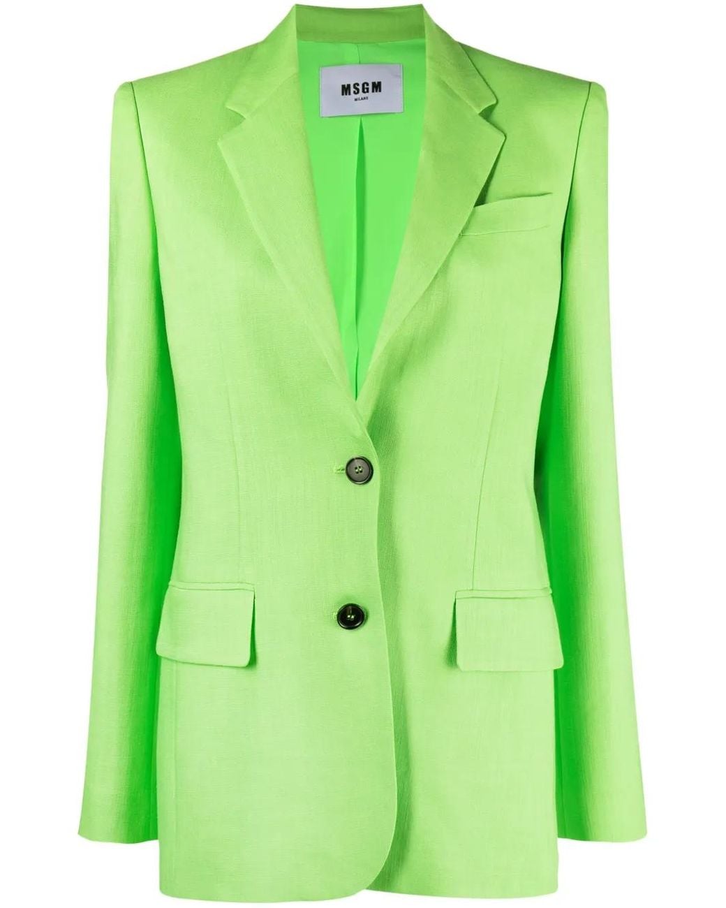 MSGM Green Single-Breasted Textured Blazer