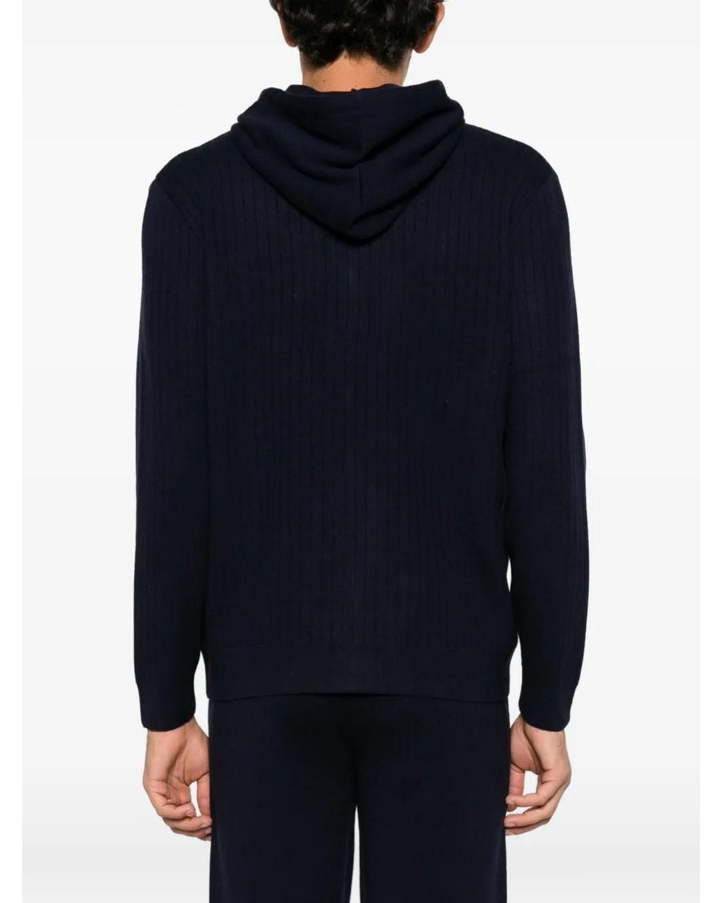 Alberto Gozzi Blue Ribbed-Knit Zip-Up Hoodie for men