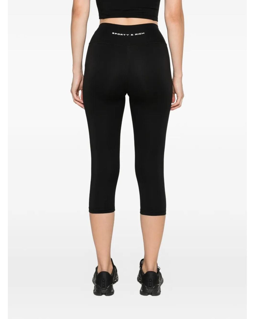 Sporty & Rich Black Logo-Print Cropped Leggings