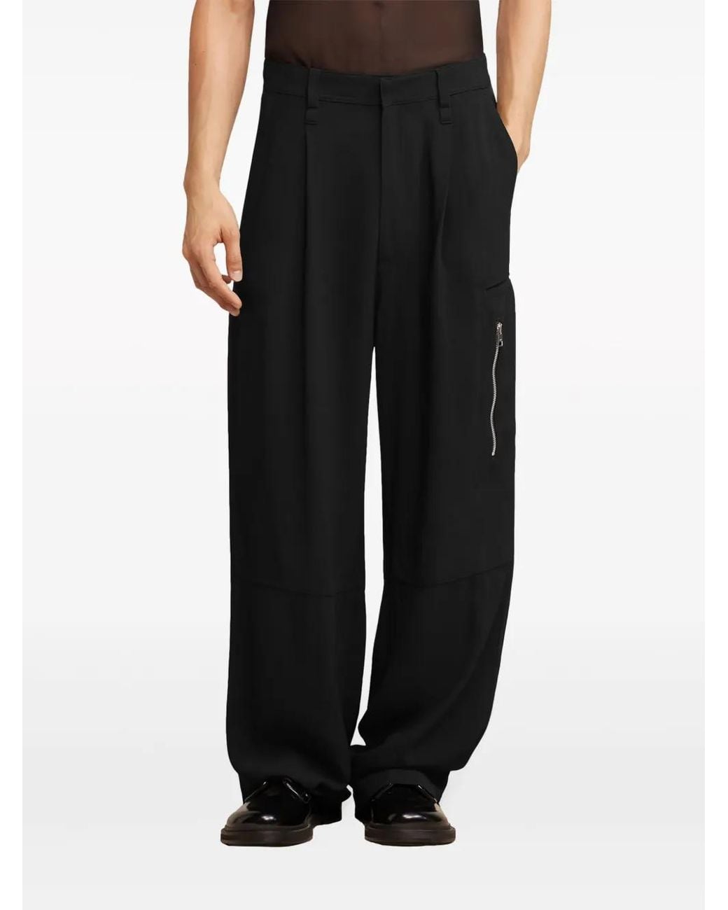 AMI Black Tailored Wide-Leg Trousers for men