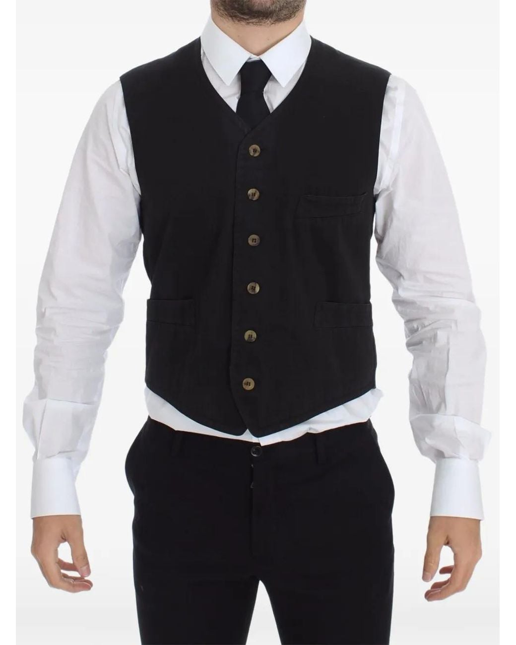 Dolce & Gabbana Black Button-Up V-Neck Waistcoat for men