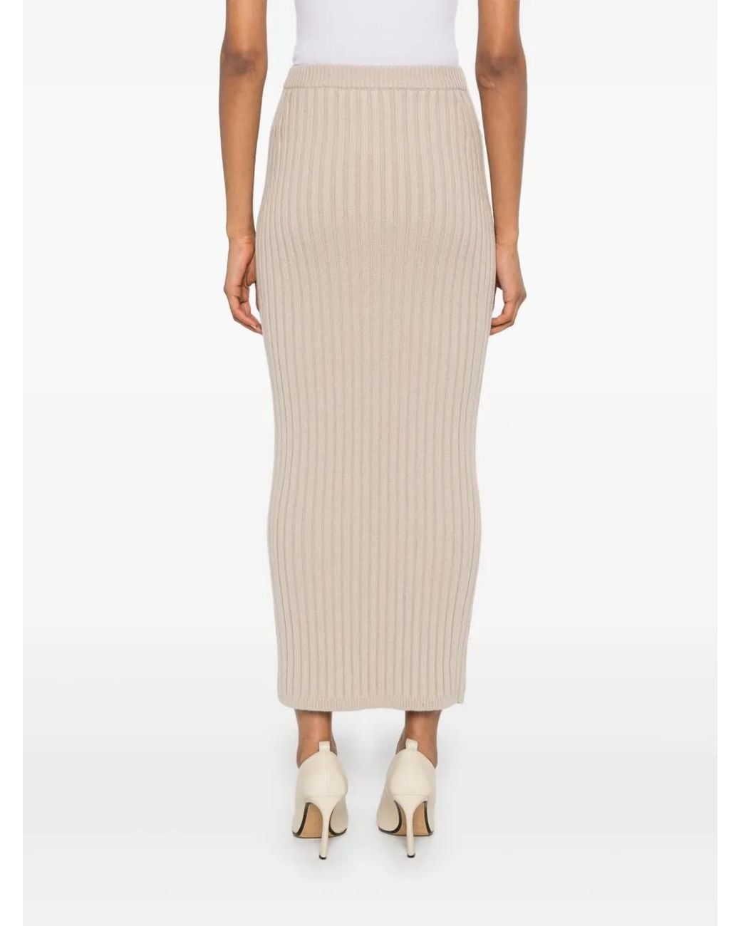 Max Mara Natural Ribbed-Knit Midi Skirt