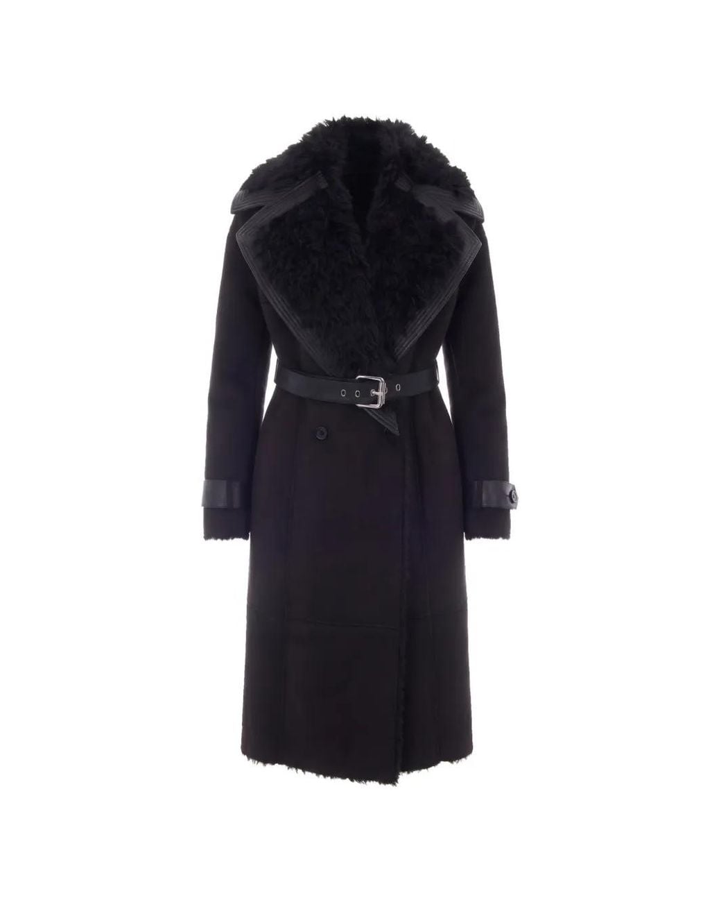 Patrizia Pepe Blue Belted Faux-Shearling Coat
