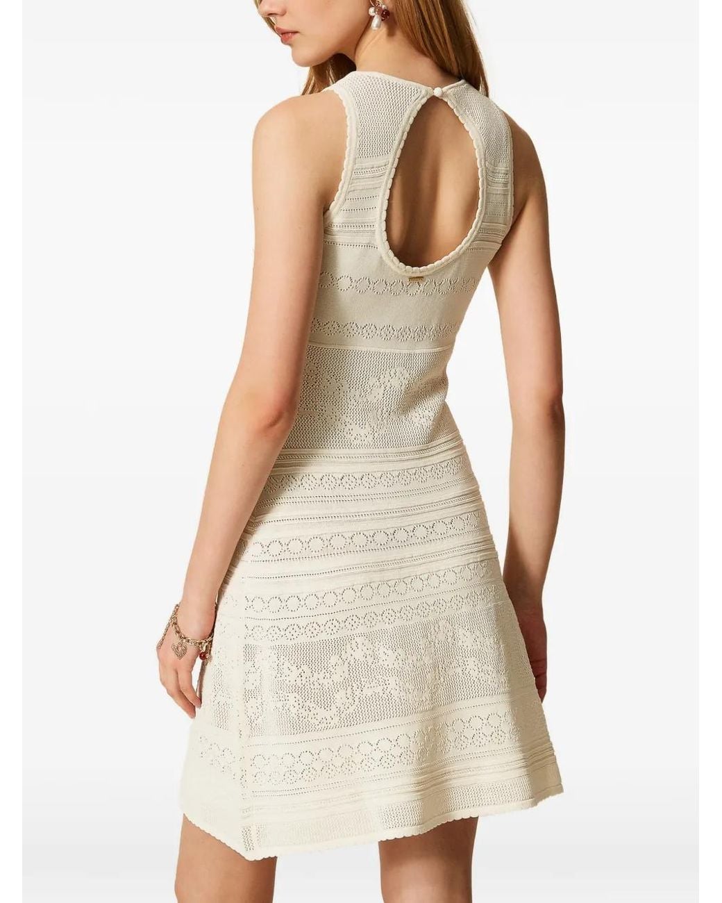 Twinset White Short Floral Knit Dress
