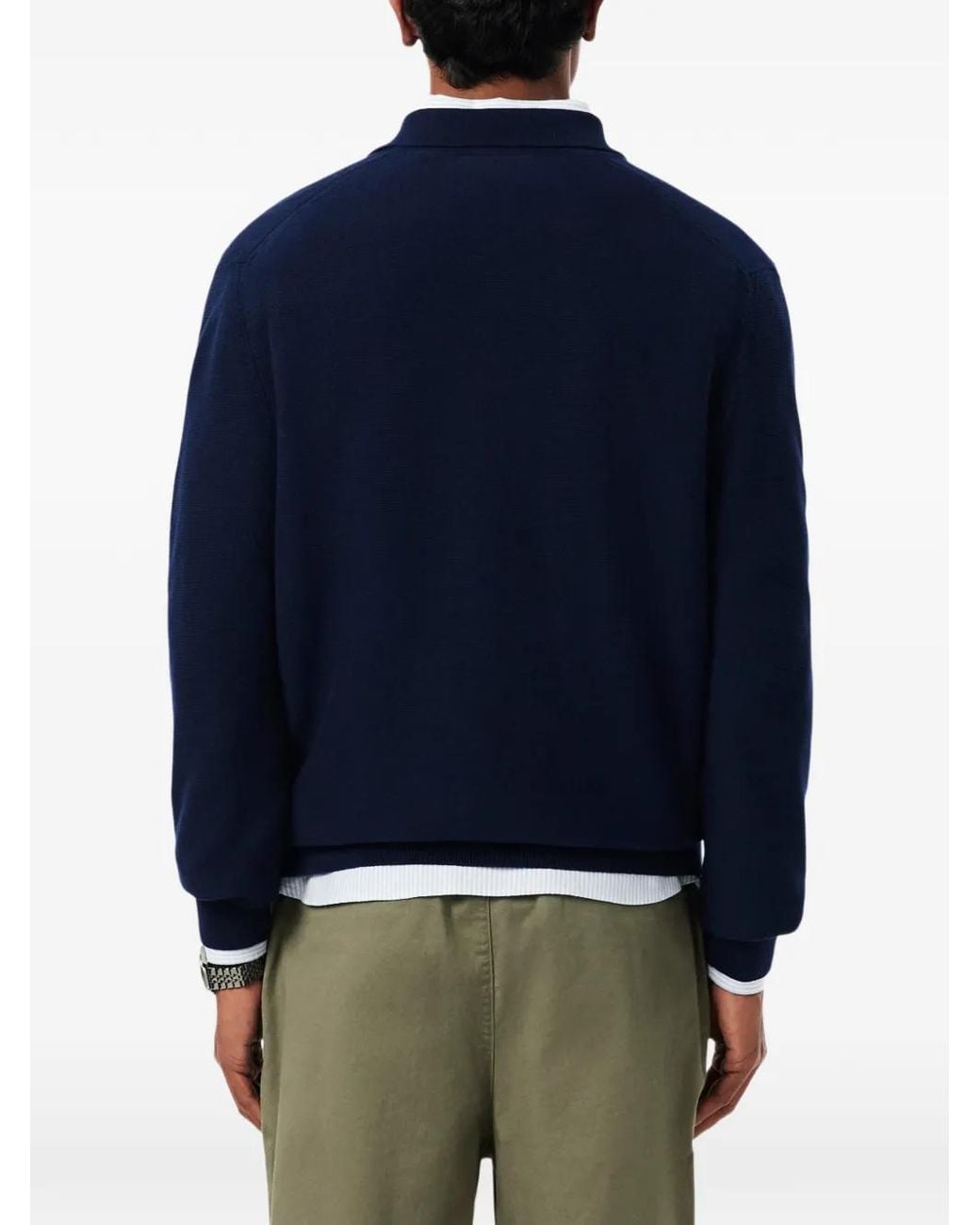 Lacoste Blue Classic-Fit Long-Sleeved Knitted Polo Shirt for men