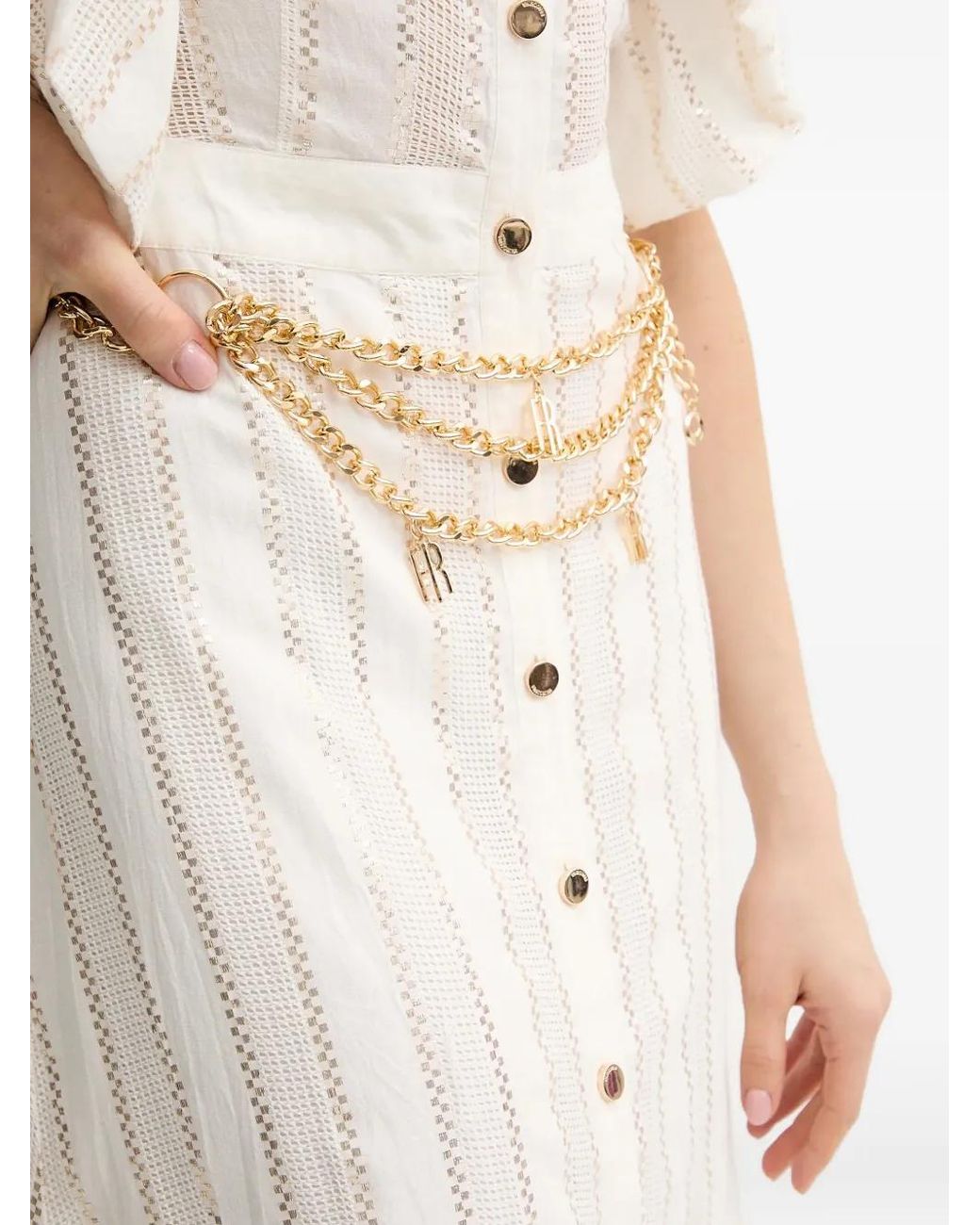 Fracomina White Geknöpftes Midikleid mit Rüschen