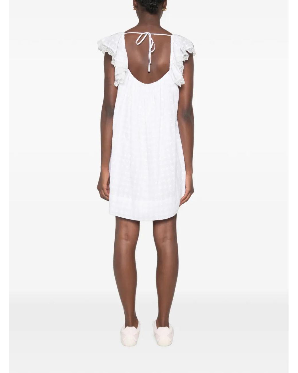 Ganni White Robe Courte À Broderie Anglaise