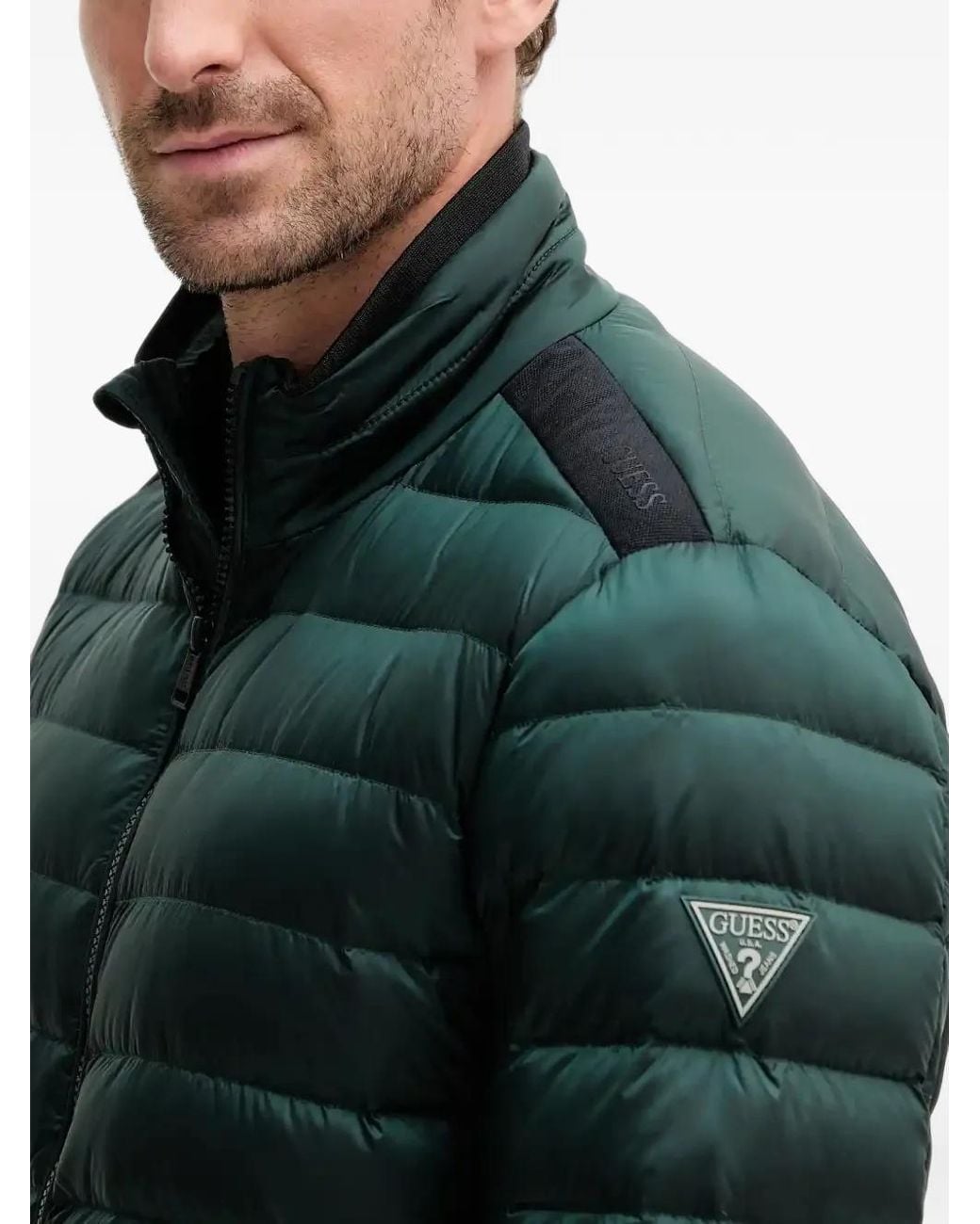Guess Gesteppte Jacke Mit Logo-Patch in Green für Herren