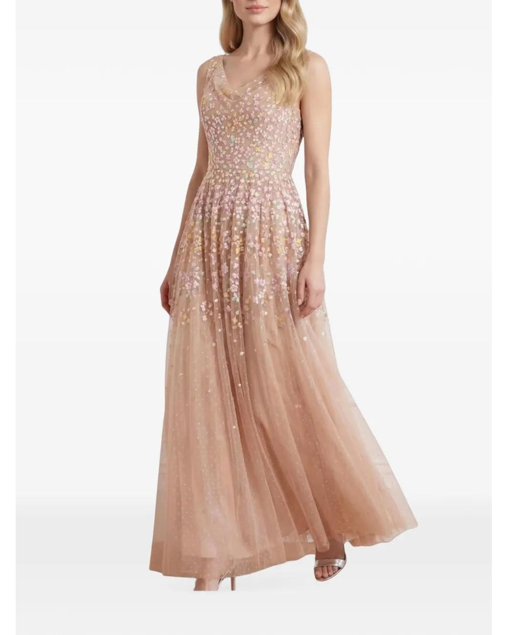 Needle & Thread Pink Versailles Ditsy Cowl-Neck Gown