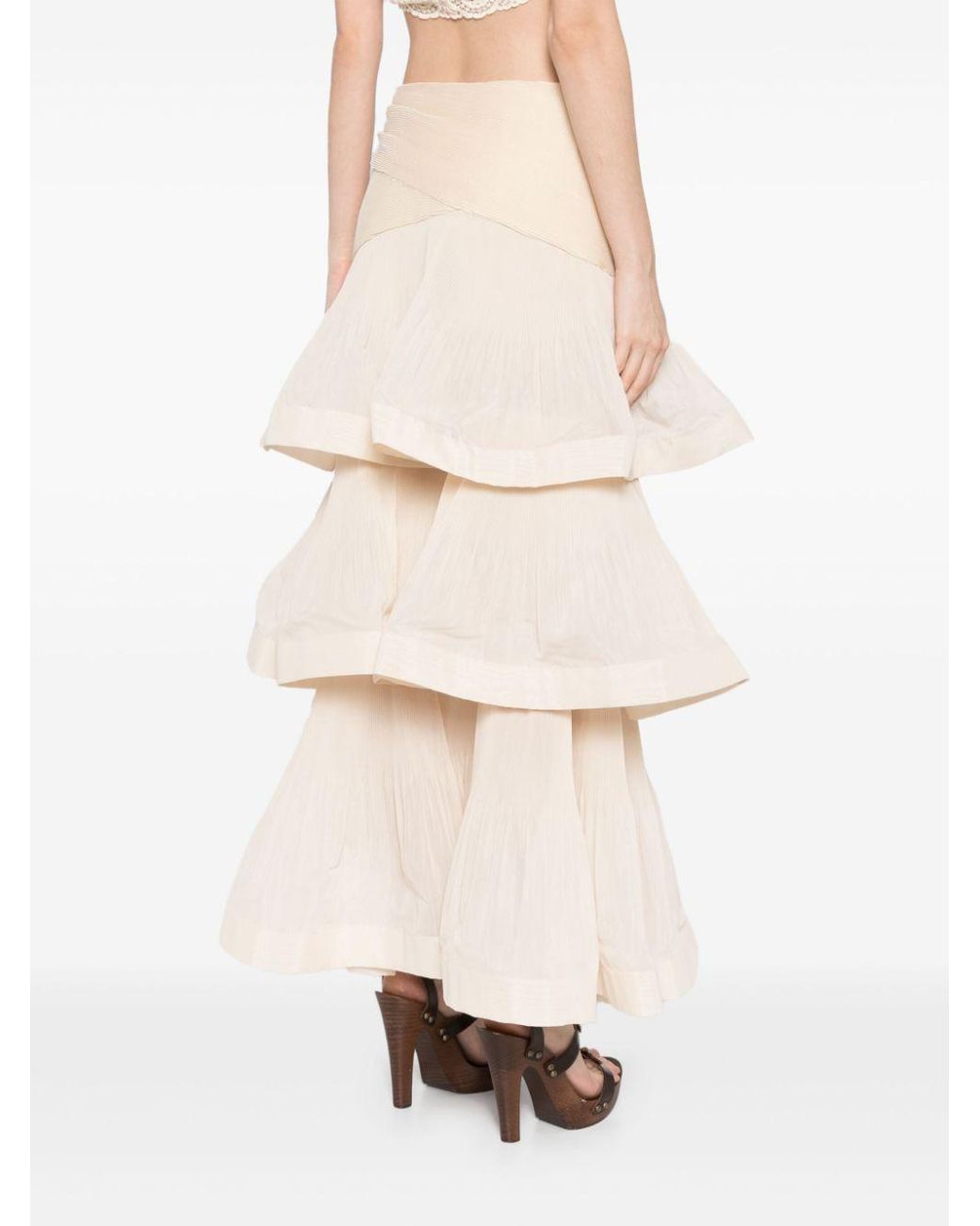 Zimmermann Pleated Tiered Skirt in Natural | Lyst