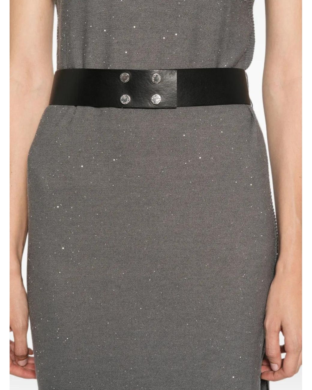 Patrizia Pepe Gray Belted Sequin-Embellished Dress