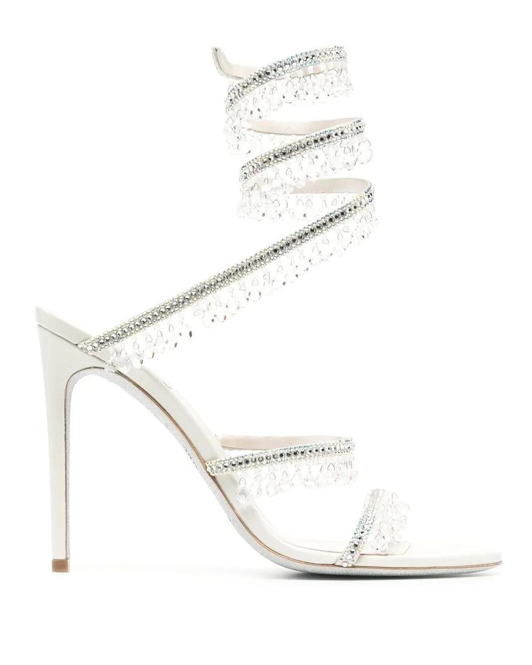Rene Caovilla White Grey 105 Crystal Leather Sandals - Women's - Satin/crystal/calf Leather