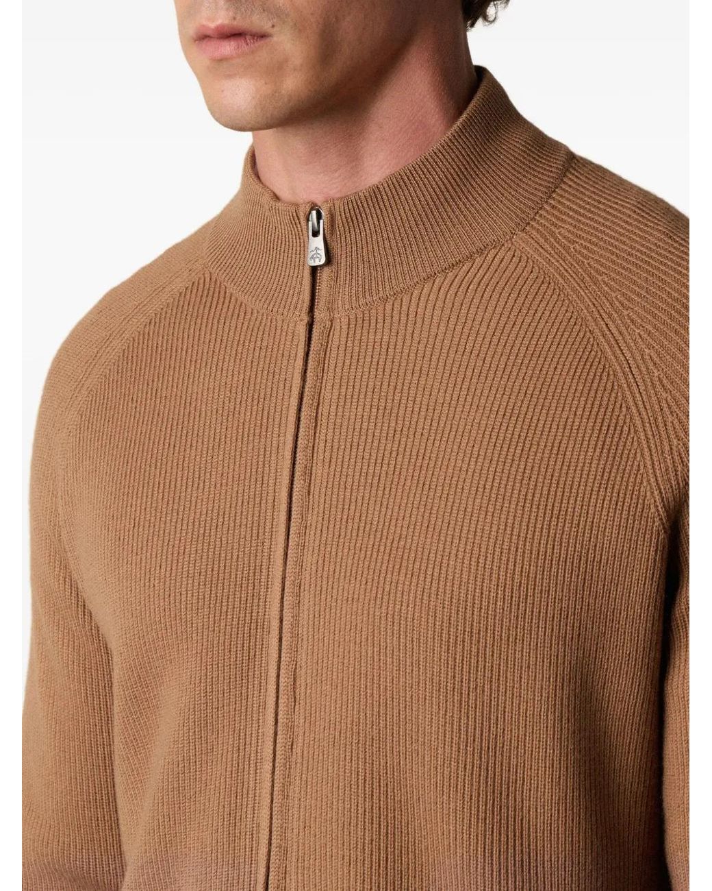 Brooks Brothers Brown Zip-Up Wool Cardigan for men
