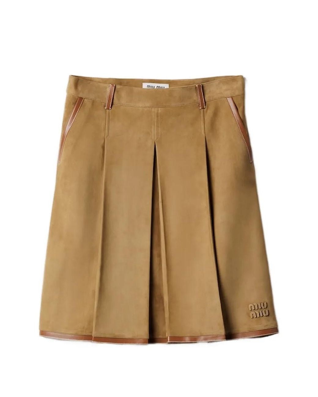 Miu Miu Natural Pleated Suede Skirt