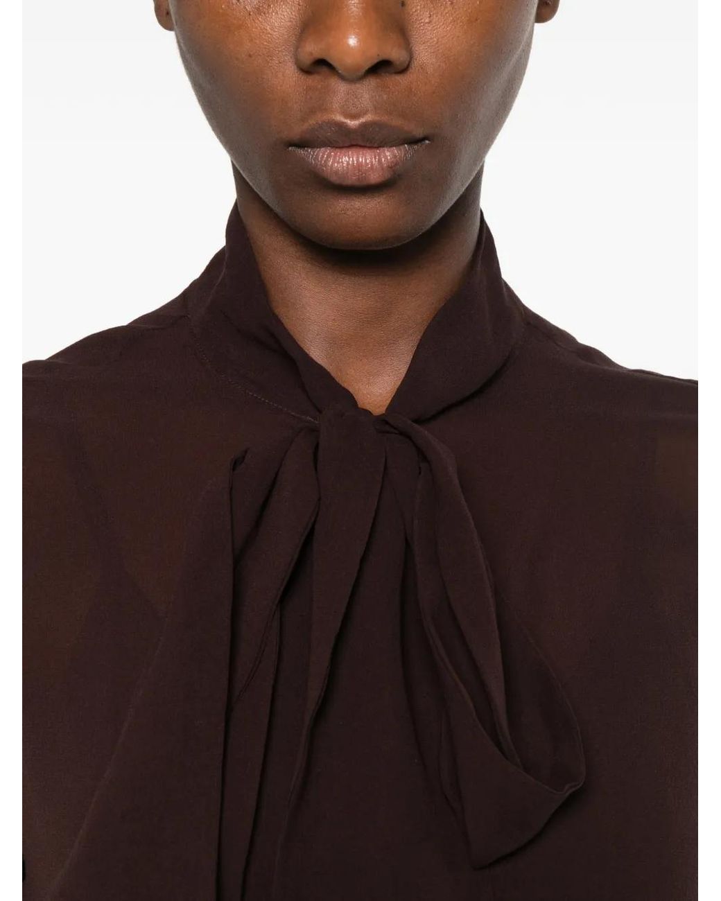 Tagliatore Brown Chemise En Soie À Col Lavallière