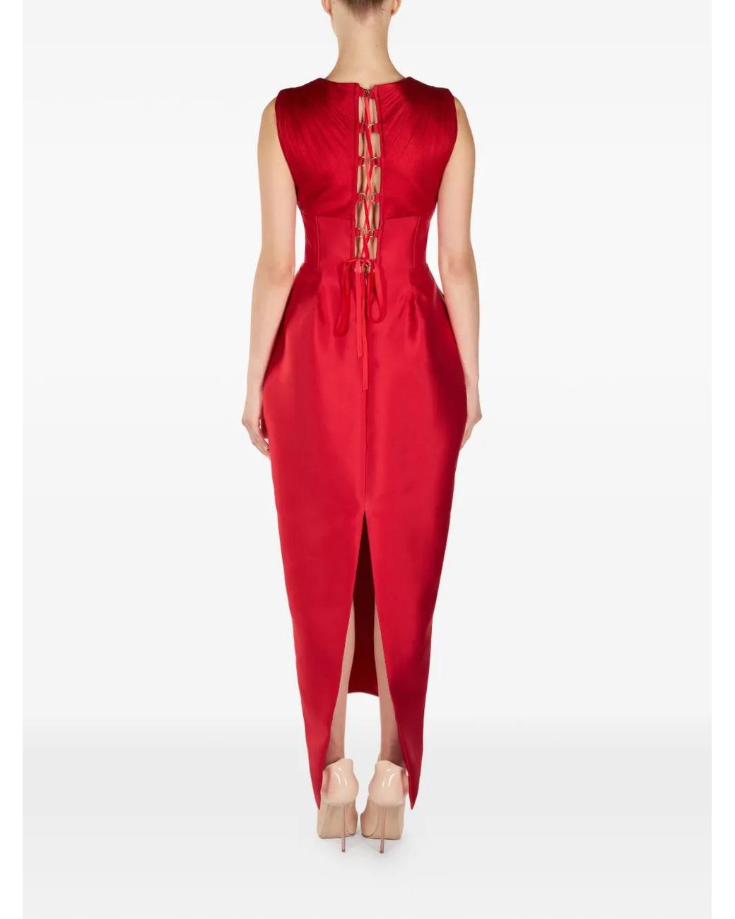 ARAFTU Red Cut-Out Pleated Midi Dress