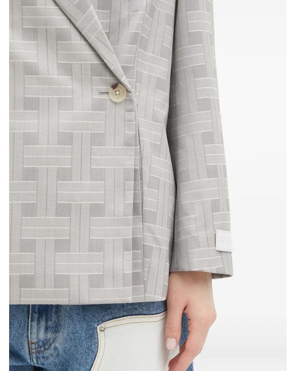 KENZO Gray Patterned Double-Breasted Blazer
