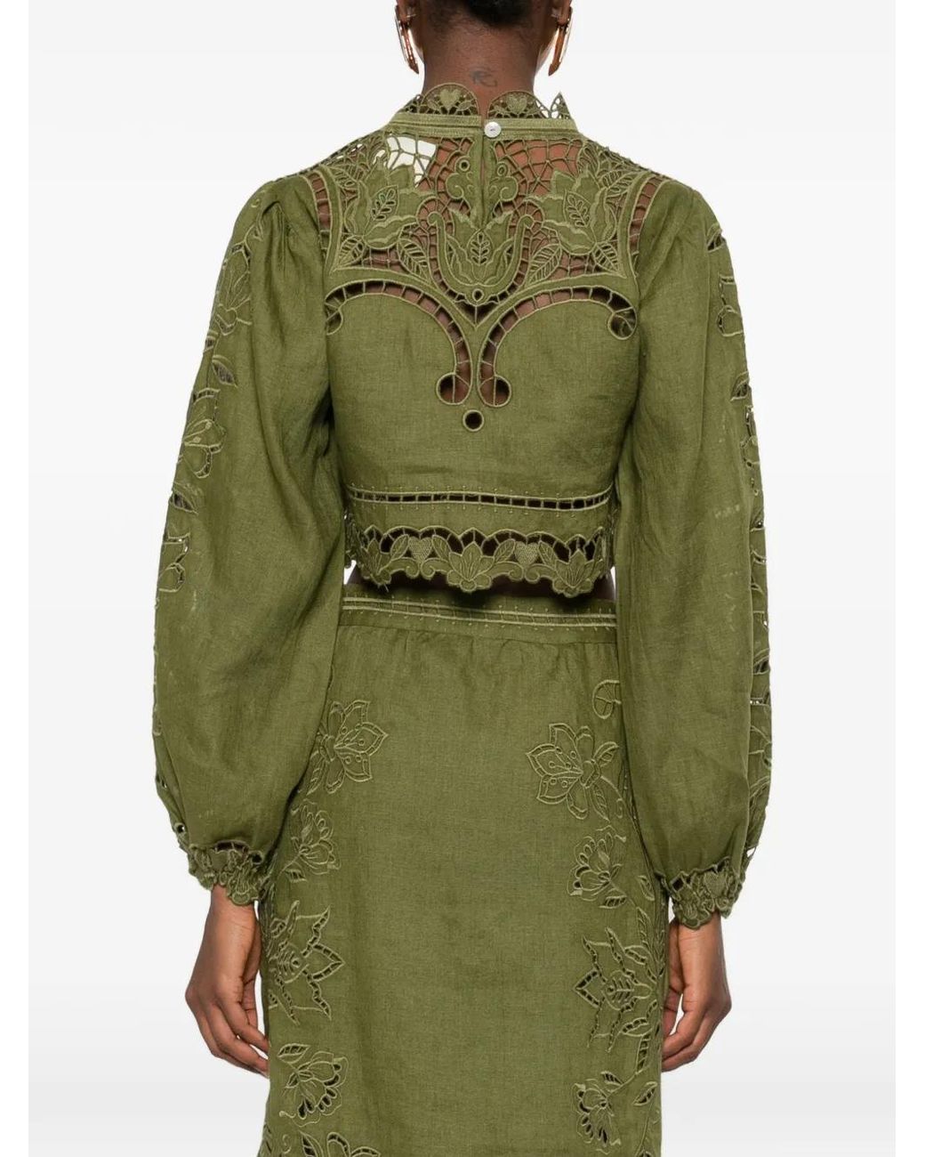 Farm Rio Green Majestic Garden Richelieu Blouse