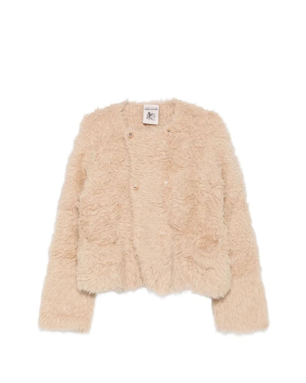 Semicouture Natural Faux-Fur Double-Breasted Jacket
