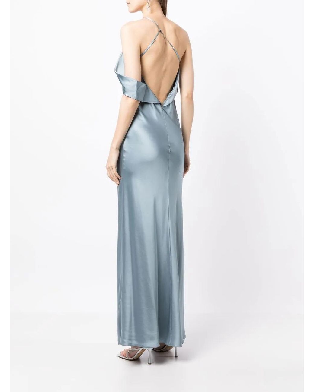 Michelle Mason Blue Bias-Cut One-Shoulder Gown