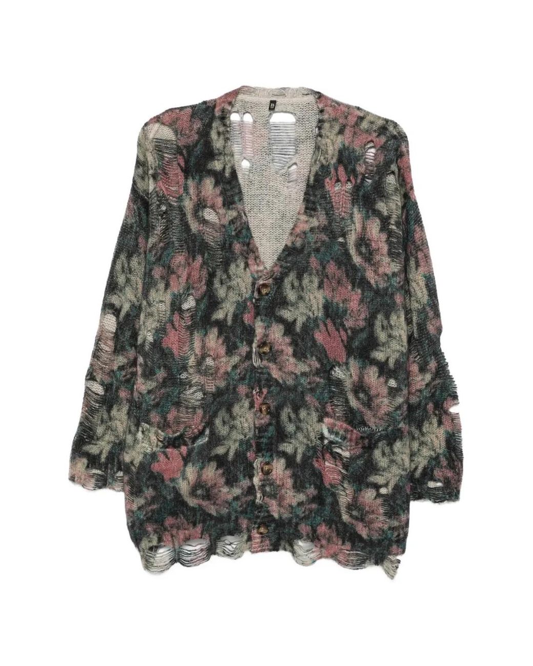 R13 Gray Distressed Floral-Print Cardigan