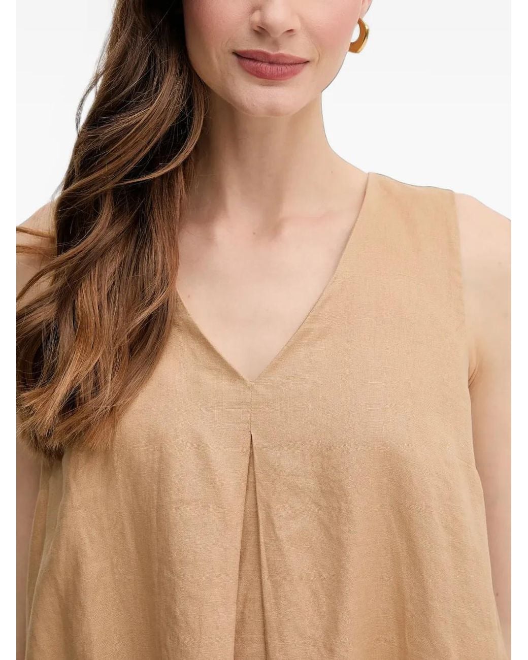 Benetton Natural Pleat-Detail V-Neck Mini Dress