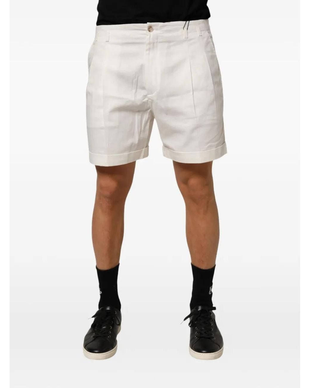 Dolce & Gabbana White Pleated Bermuda Shorts for men