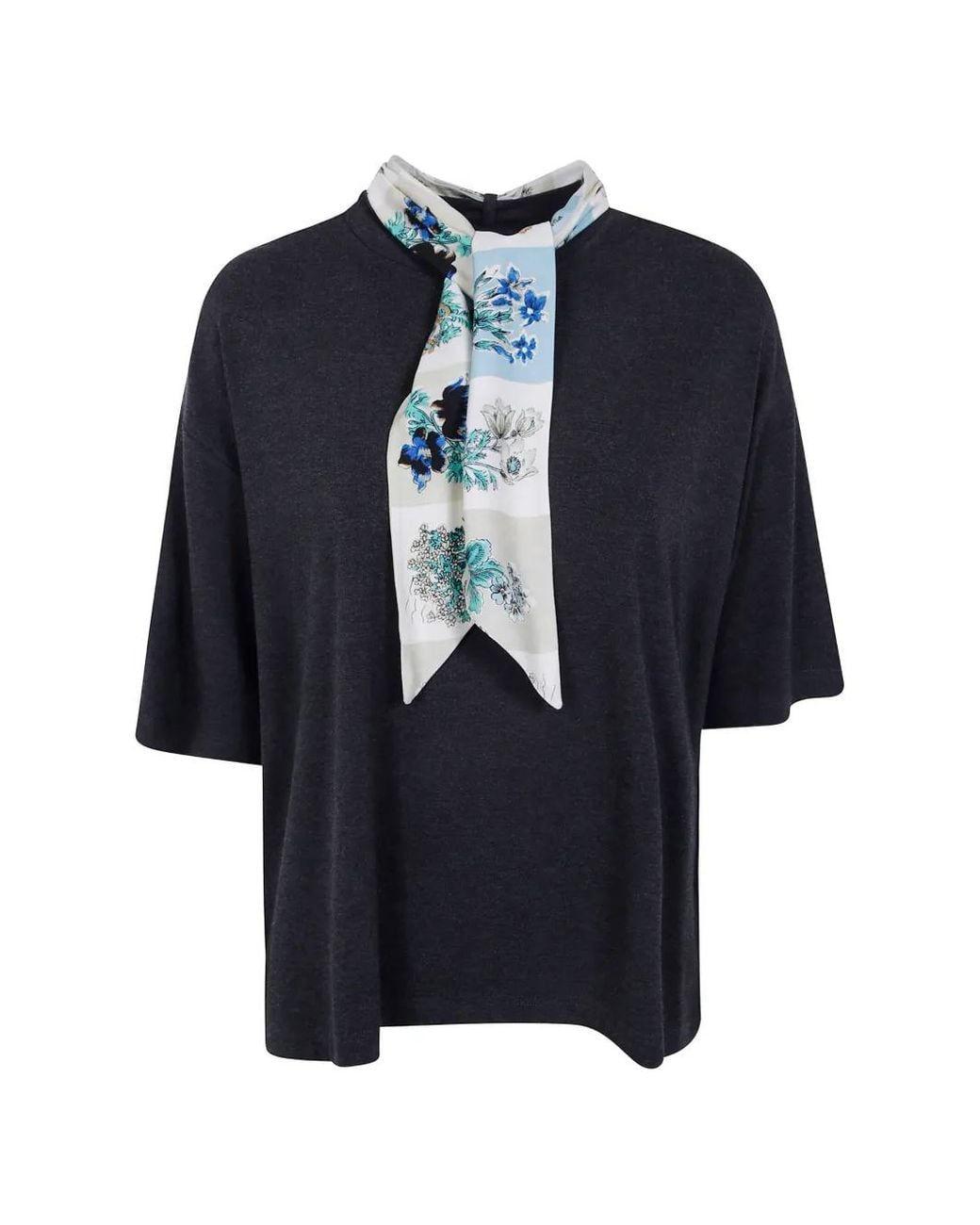 Paul Smith Blue Floral-Print Silk-Scarf T-Shirt