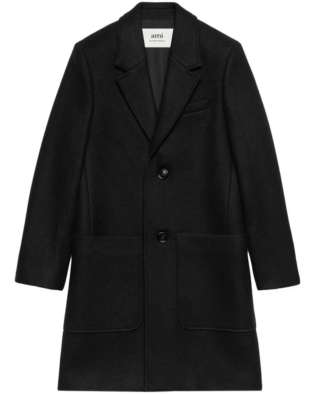 AMI Black Single-Breasted Wool Coat