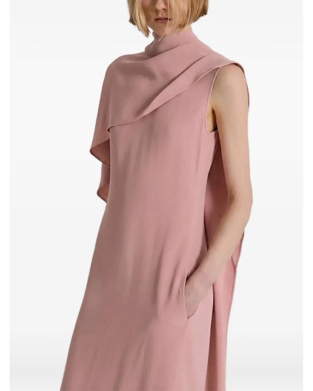 Alberta Ferretti Pink Cape-Overlay Tie-Back Maxi Dress