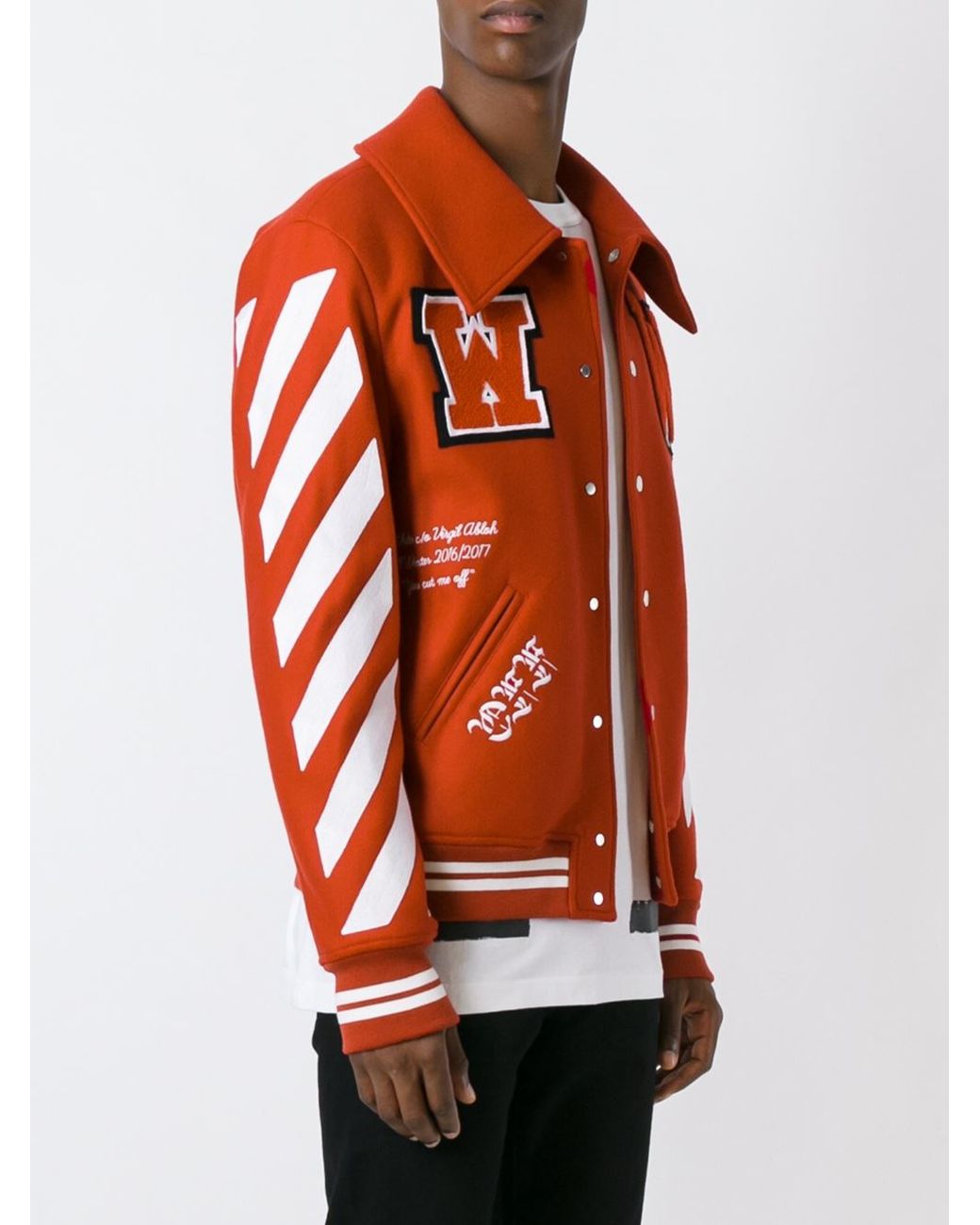 Off-White c/o Virgil Abloh Varsity Jacket in Red for Men | Lyst