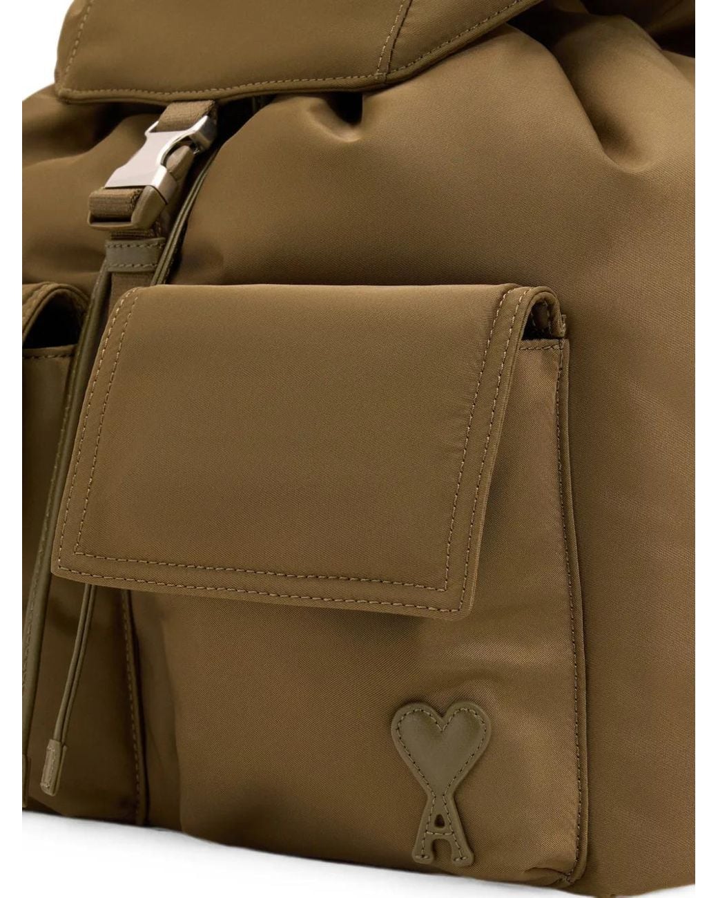 AMI Brown Nylon Marcel Flap Backpack