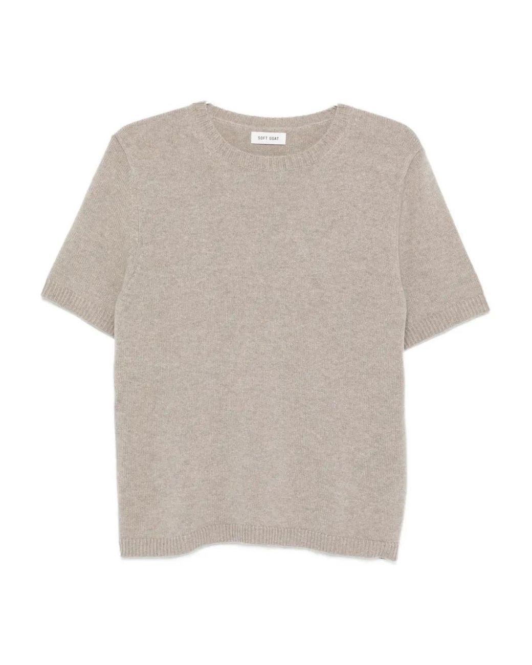 Soft Goat White Oversized Knit T-Shirt Ss Crew Neck