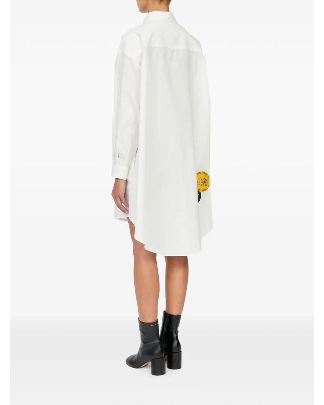 MM6 by Maison Margiela White Sticker-Print Cotton Poplin Dress